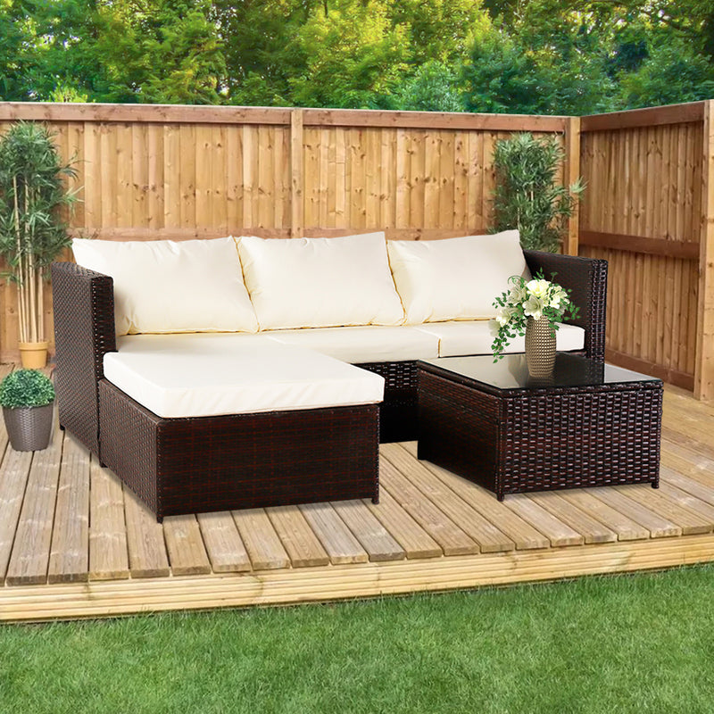 Beige Corner Garden Rattan Furniture Set