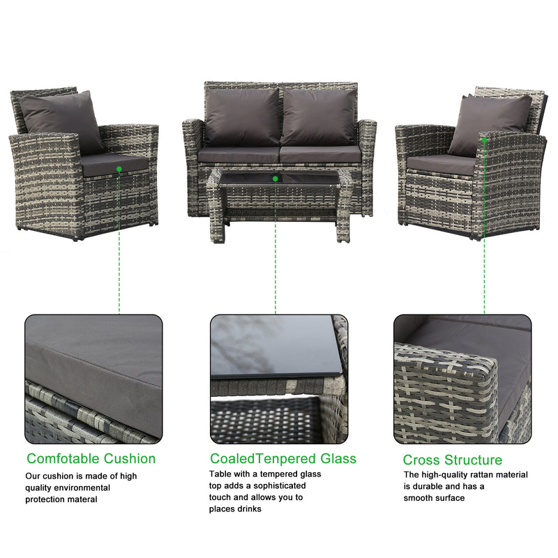 Gray Four-Piece Rattan Set Garden Rattan Furniture Set