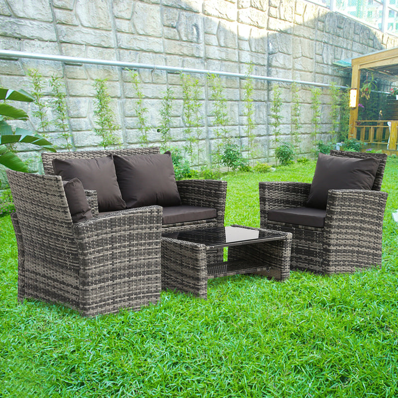 Gray Four-Piece Rattan Set Garden Rattan Furniture Set