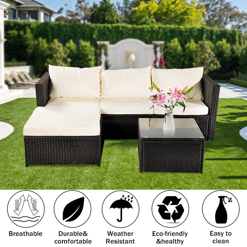 Black Corner Garden Rattan Furniture Set