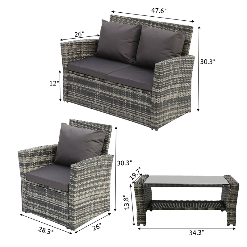 Gray Four-Piece Rattan Set Garden Rattan Furniture Set