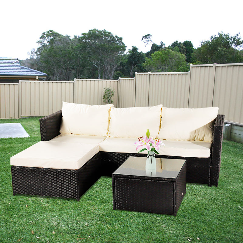 Black Corner Garden Rattan Furniture Set