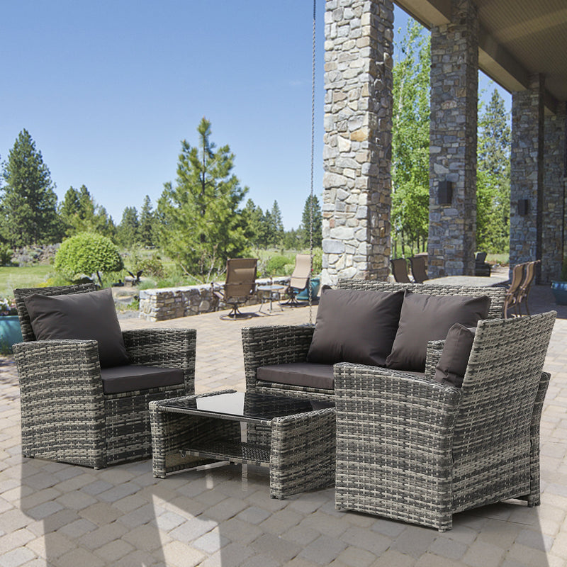 Gray Four-Piece Rattan Set Garden Rattan Furniture Set