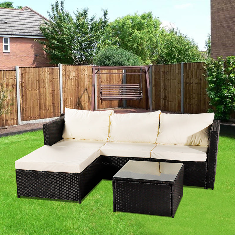 Black Corner Garden Rattan Furniture Set