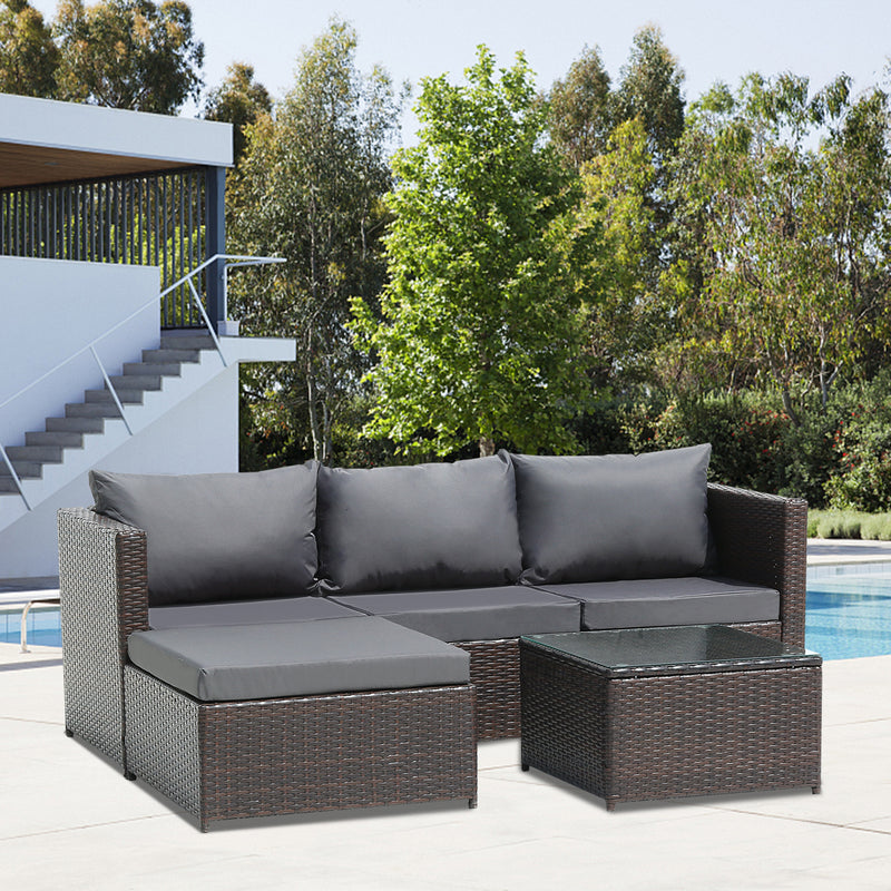 Brown Corner Garden Rattan Furniture Set