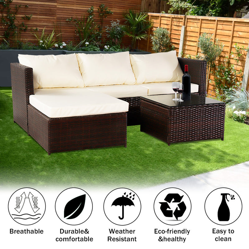 Beige Corner Garden Rattan Furniture Set